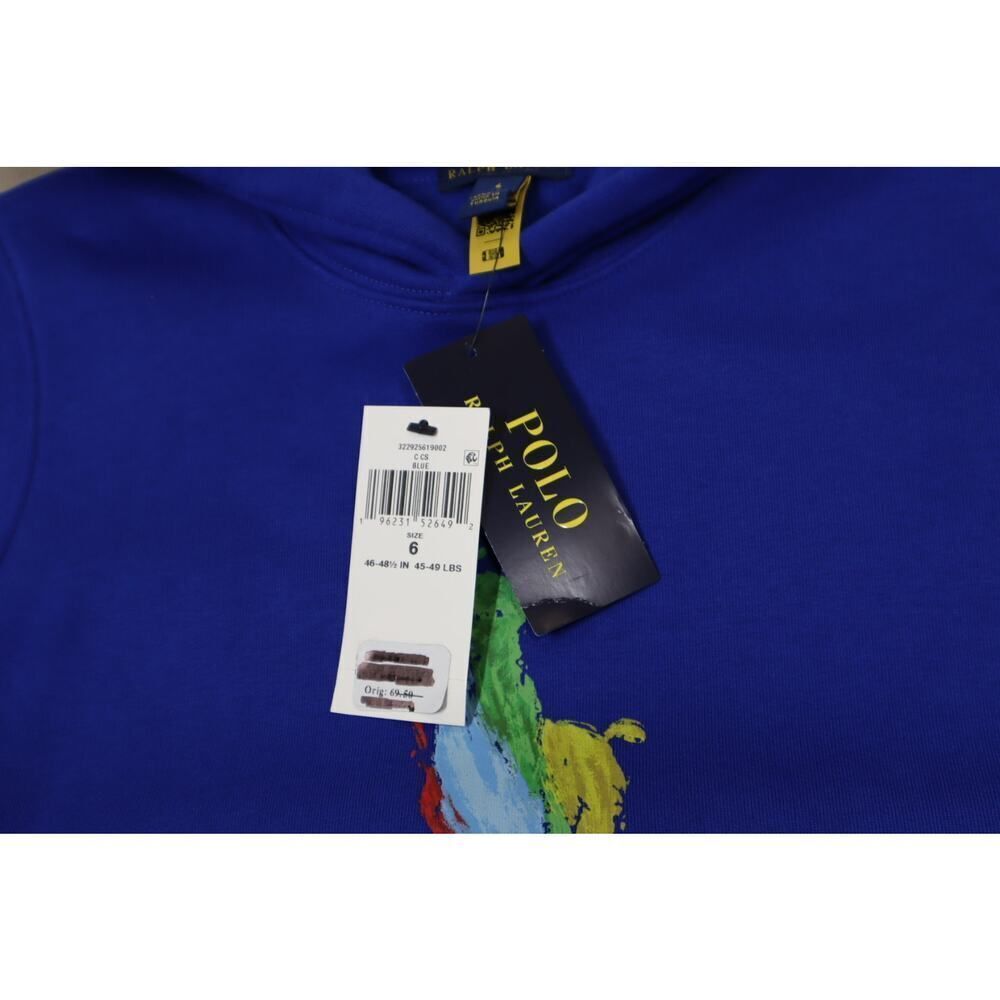 Polo Ralph Lauren Boys Blue Polo Paint Hooded Sweatshirt Size 6 - Picture 5 of 6